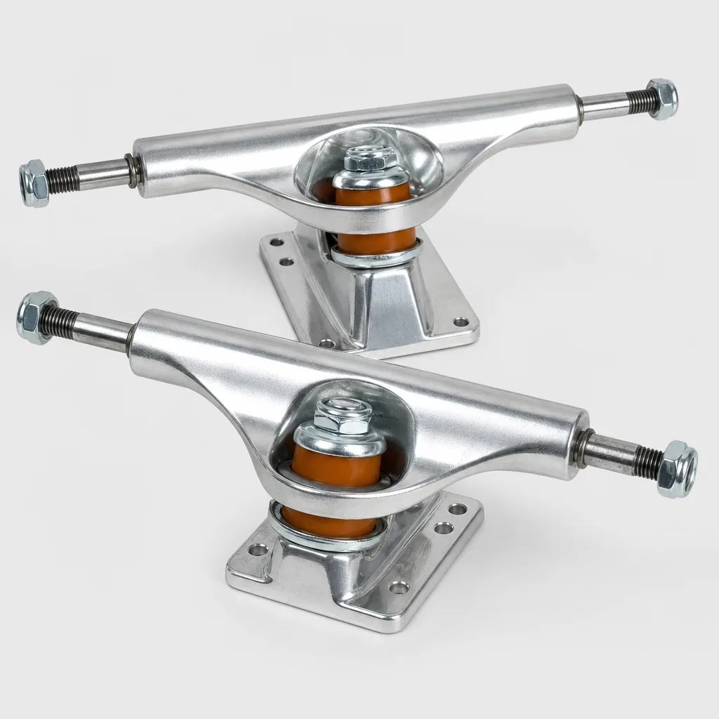 Close-up of Minority aluminum skateboard trucks